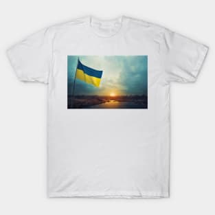 Ukrainian flag on a city , Free city's of Ukraine , Ukraine is winning 3d illustrated T-Shirt